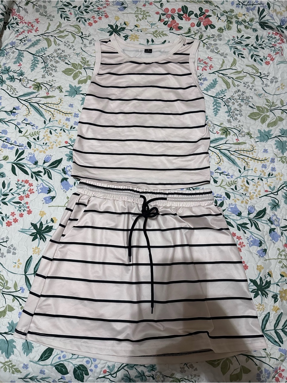 SHEIN Pink and Black Striped Tank & Skirt Set